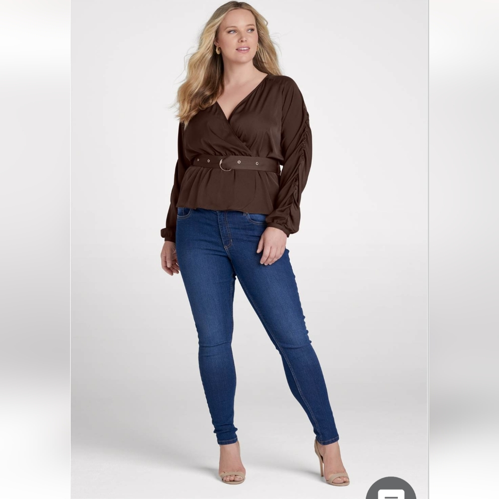 VENUS V- Neck Belted Top - Picture 2 of 7